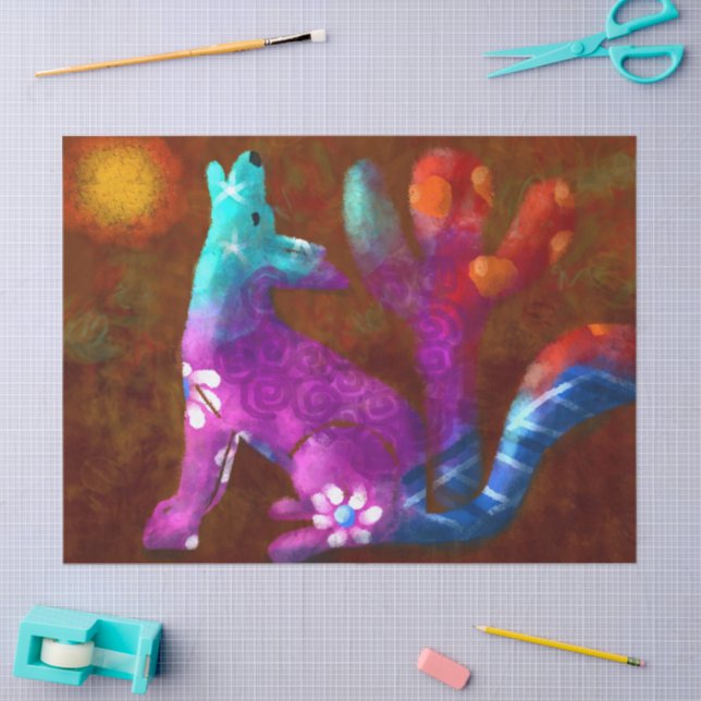 Coyote Saguaro Cactus Desert Decoupage Seidenpapier (Basteln)