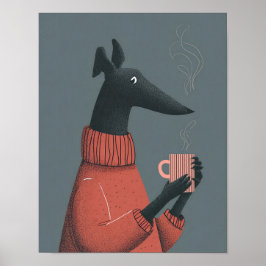 Cozier Hundeposter – Stilisierter Windhund mit Tas Poster