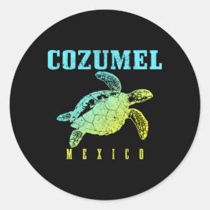 Cozumel Beach Mexico Sea Turtle Surfer Scuba Divin Runder Aufkleber