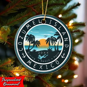 Cozumel Mexico Diving Retro Sunset Souvenir 80er Keramik Ornament
