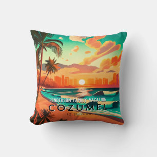 Cozumel Mexico Palm Tree Vintage Travel Souvenir Kissen