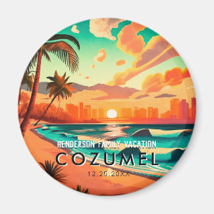 Cozumel Mexico Palm Tree Vintage Travel Souvenir Magnet