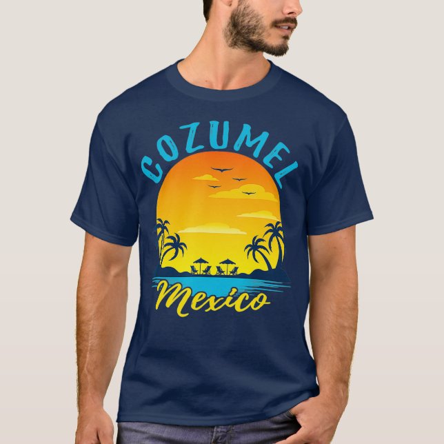 Cozumel Mexico Palm Trees Orange Sunset T-Shirt (Vorderseite)