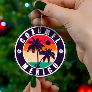 Cozumel Mexico Palm Trees Travel Souvenir 60er Keramik Ornament