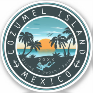Cozumel Mexico Scuba Diving Sunset Souvenir 80er Aufkleber