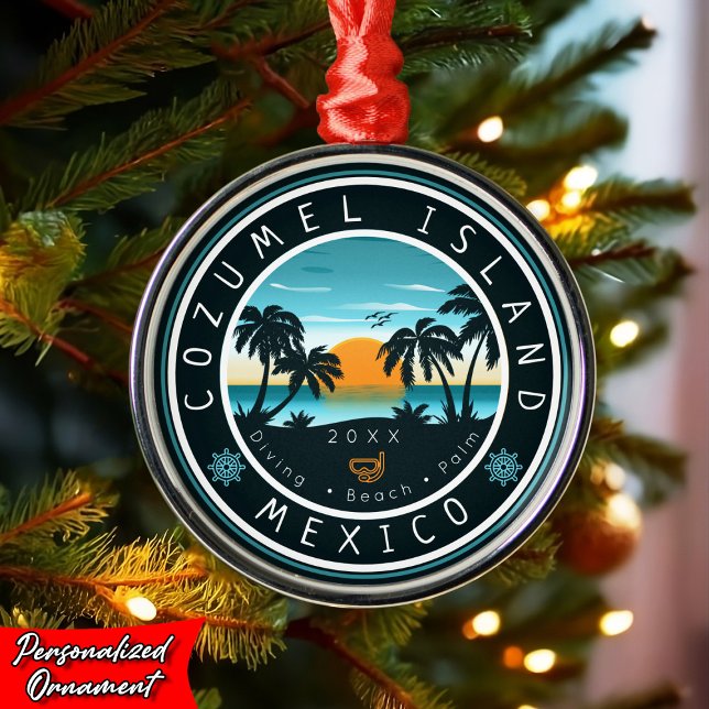 Cozumel Mexico Scuba Diving Sunset Souvenir 80er Ornament Aus Metall (Von Creator hochgeladen)