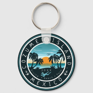 Cozumel Mexico Scuba Diving Sunset Souvenir 80er Schlüsselanhänger