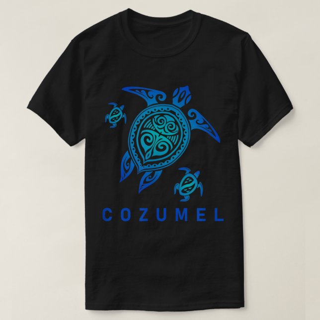 Cozumel Mexico Sea Blue Tribal Turtle T-Shirt (Design vorne)