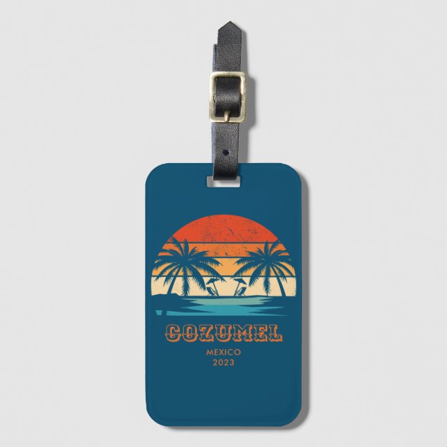 Cozumel Mexico Vintager Sonnenuntergang Matching Gepäckanhänger (Vorderseite Vertikal)
