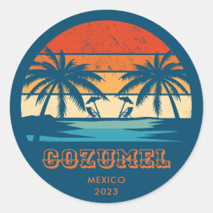 Cozumel Mexico Vintager Sonnenuntergang Matching Runder Aufkleber