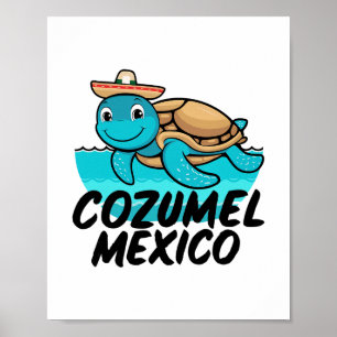 Cozumel Mexiko Meeresschildkröte Bunte Jungen Mädc Poster