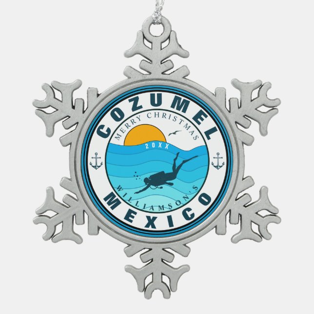 Cozumel Mexiko Tauchen Urlaub Souvenir Schneeflocken Zinn-Ornament (Vorderseite)
