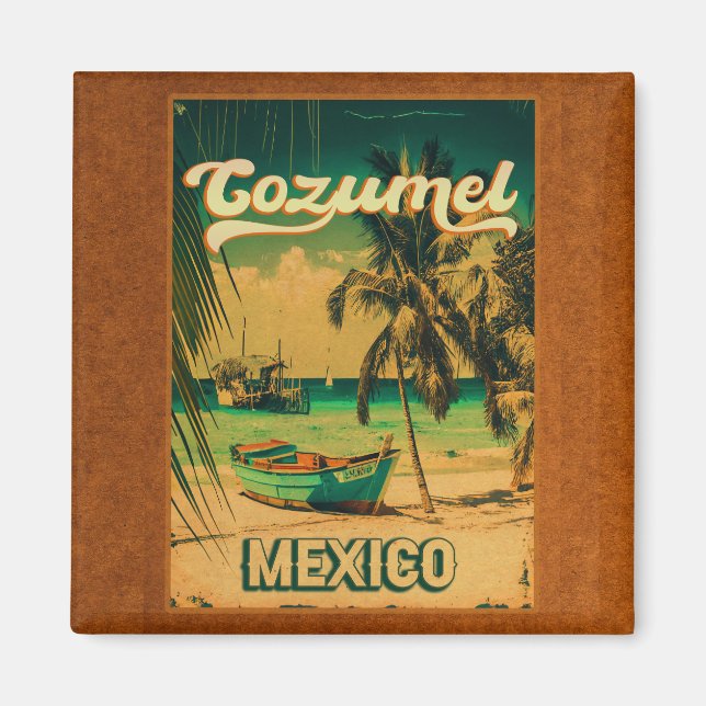 Cozumel Palm Tree Retro 80er Mexican Playa Magnet (Vorne)