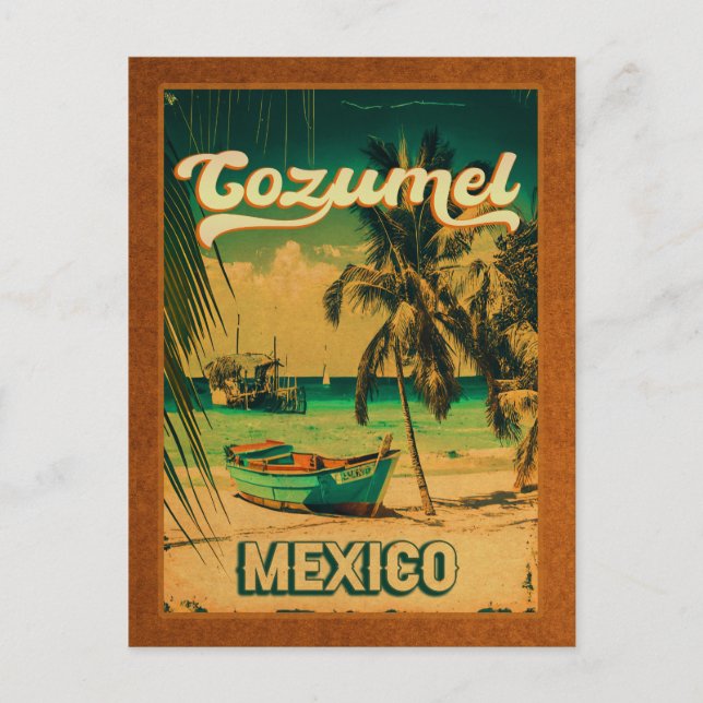 Cozumel Palm Tree Retro 80er Mexican Playa Postkarte (Vorderseite)