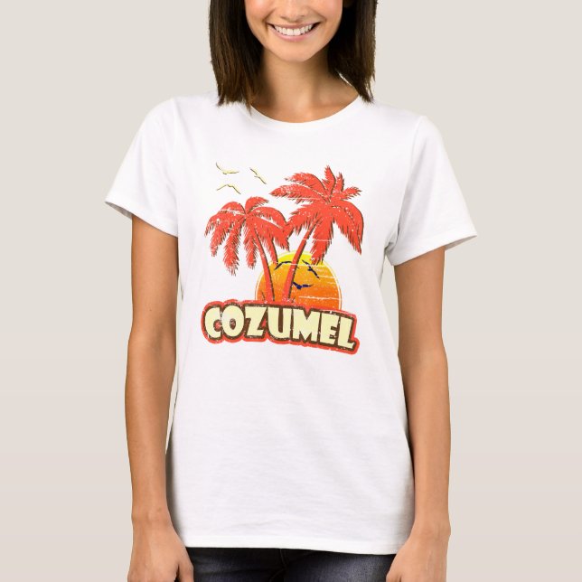 Cozumel Summer Palm Trees 80er Beach Sunset T-Shirt (Vorderseite)