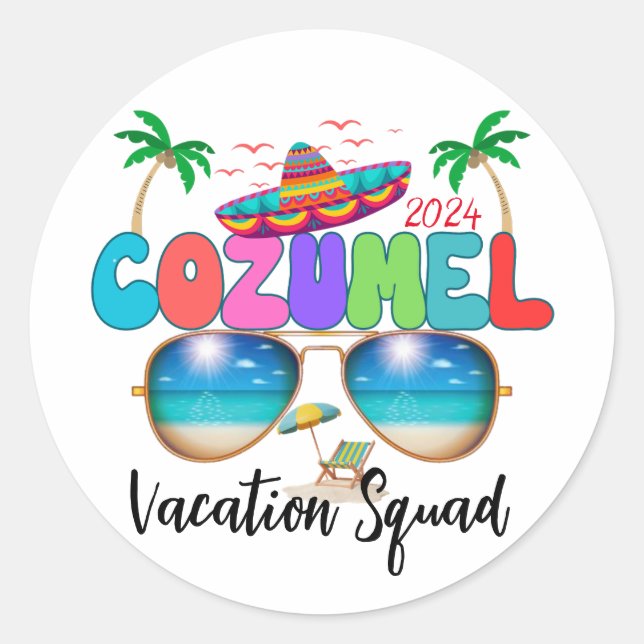 Cozumel Urlaub Squad Sun, Sand und Erinnerungen Me Runder Aufkleber (Vorderseite)