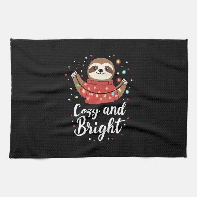 Cozy And Bright Sloth Christmas Lights (4) Geschirrtuch (Horizontal)