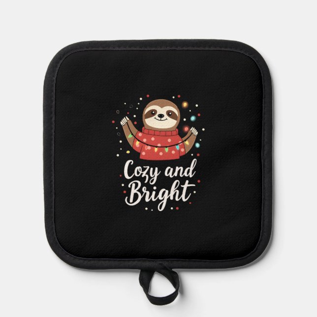 Cozy And Bright Sloth Christmas Lights (4) Topflappen (Vorderseite)