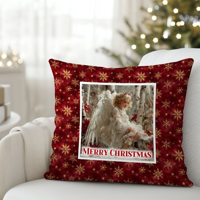 Cozy Angelic Red Gold Christmas Pillow Gift Kissen (Cozy Angelic Red Gold Christmas Pillow Gift)