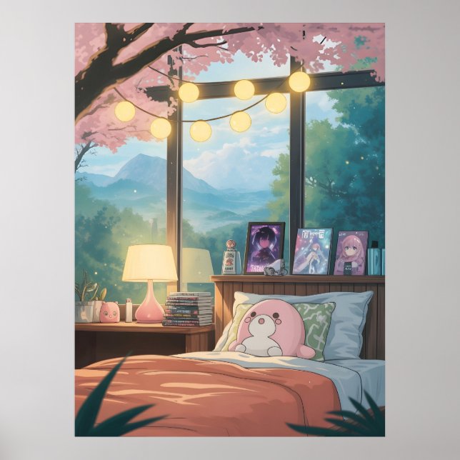 Cozy Anime Bedroom Kawaii Cherry Blossom Anime Poster (Vorne)