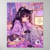 Cozy Anime Gamerin Poster