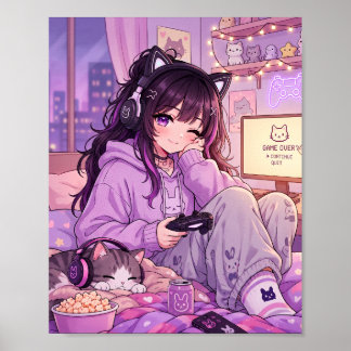 Cozy Anime Gamerin Poster