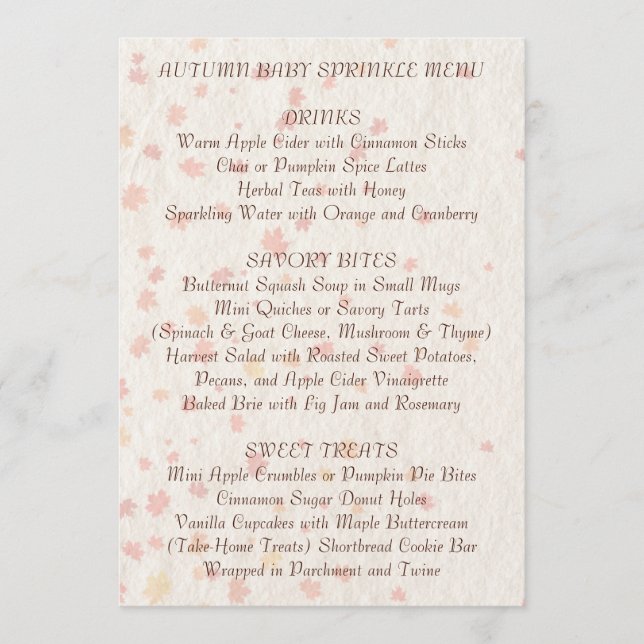 Cozy Autumn Baby Sprinkle Menu | Seasonal  Menükarte (Vorderseite)