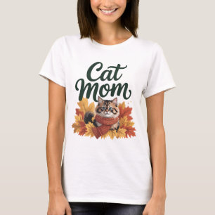 Cozy Autumn Cat Mom T-Shirt Süße Herbstkatze mit