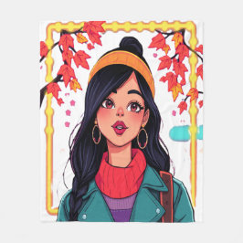 Cozy Autumn Girl Under the Leaves – Art Blanket Fleecedecke