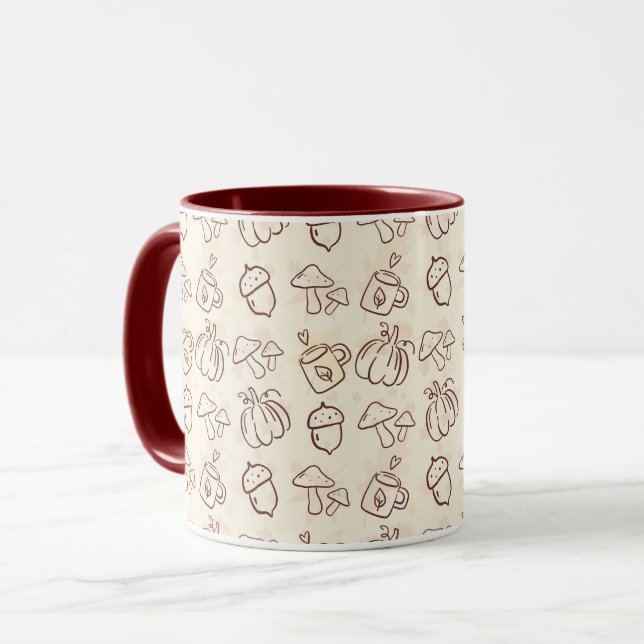 Cozy Autumn Harvest Doodle Pattern Mug Tasse (Vorderseite Links)