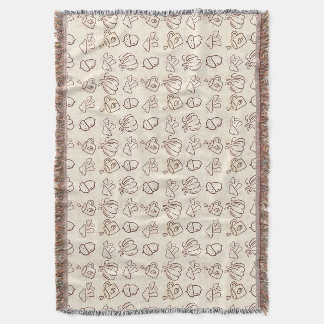 Cozy Autumn Harvest Doodle Pattern Woven Throw Bla Decke (Vorderseite Vertikal)