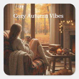 Cozy Autumn Vibes | Personalized Fall Cabin Window Quadratischer Aufkleber