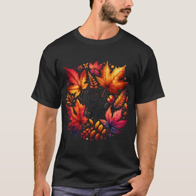 Cozy Autumn Watercolor Pumpkins Leaves Perfect Fal T-Shirt (Vorderseite)