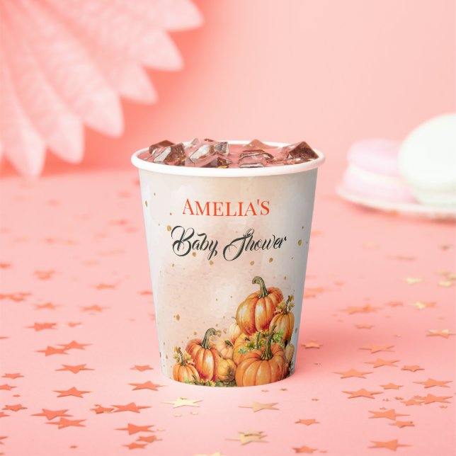 Cozy Autumnal Gold Orange Watercolor Pumpkin Fall  Pappbecher (Insitu)