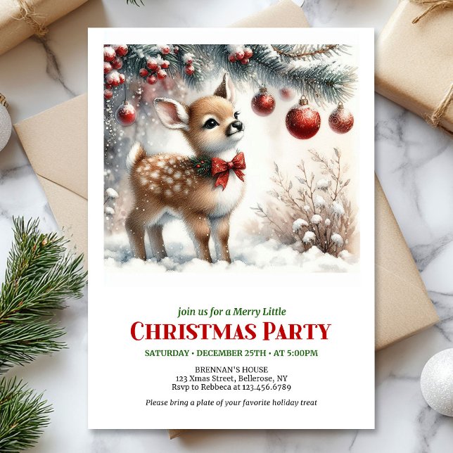 Cozy baby deer winter scene Christmas party invite Einladung (Cozy baby deer winter scene Christmas party invitation)