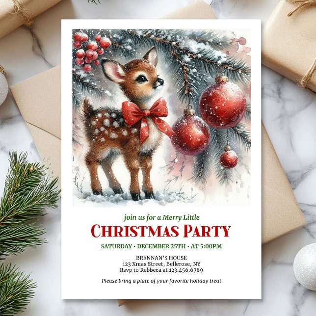 Cozy baby fawn winter scene printable Christmas  Einladung (Cozy baby fawn winter scene printable Christmas invite)