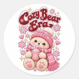 Cozy Bear Era Süßes Rosa Weihnachten Runder Aufkleber