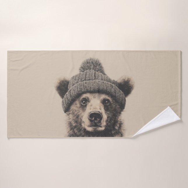 Cozy Bear in Beanie - Cute Winter Animal  Badehandtuch (Badehandtuch)
