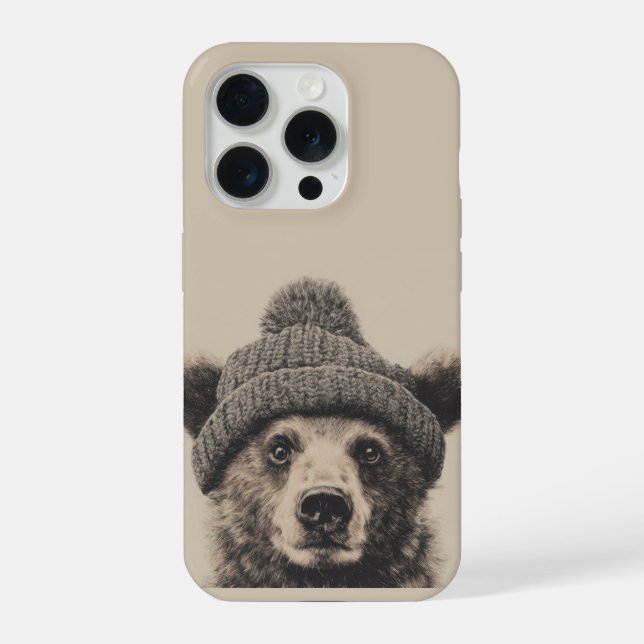 Cozy Bear in Beanie - Cute Winter Animal  iPhone Hülle (Rückseite)