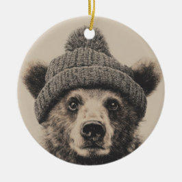 Cozy Bear in Beanie - Cute Winter Animal  Keramik Ornament