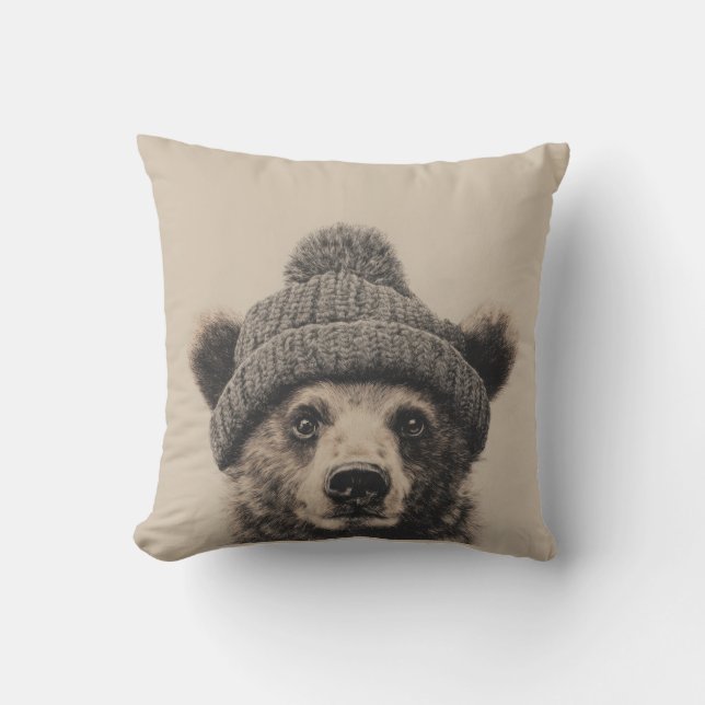 Cozy Bear in Beanie - Cute Winter Animal  Kissen (Vorderseite)