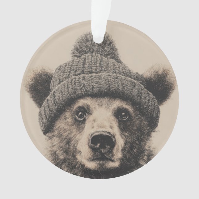 Cozy Bear in Beanie - Cute Winter Animal  Ornament (Vorderseite)