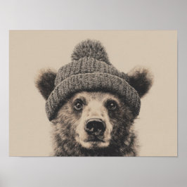 Cozy Bear in Beanie - Cute Winter Animal  Poster