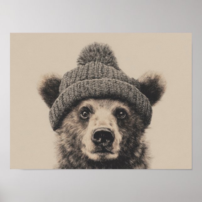 Cozy Bear in Beanie - Cute Winter Animal  Poster (Vorne)