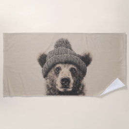 Cozy Bear in Beanie - Cute Winter Animal  Strandtuch