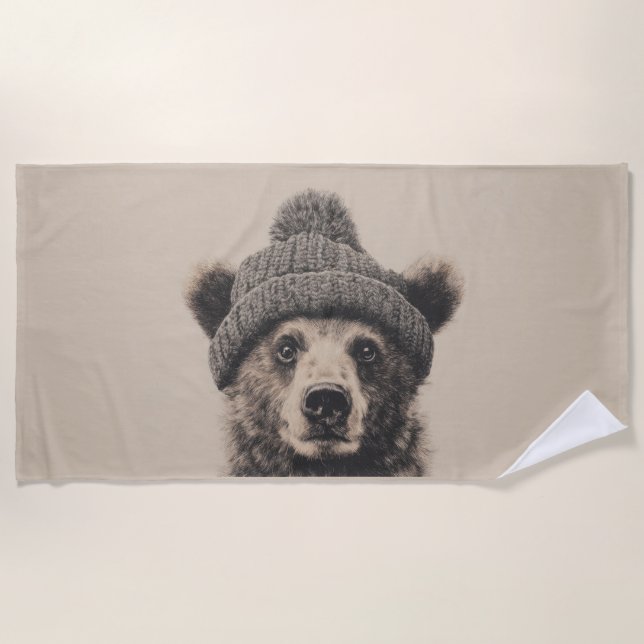 Cozy Bear in Beanie - Cute Winter Animal  Strandtuch (Vorderseite)