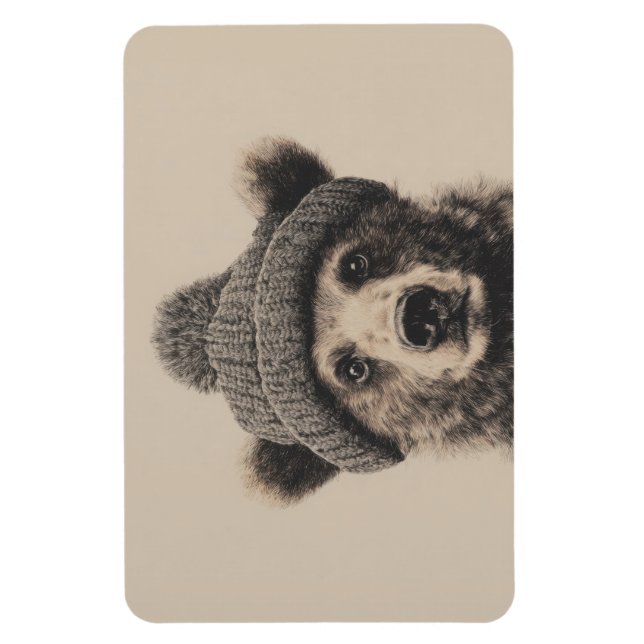 Cozy Bear in Beanie - Süßes Wintertier Magnet (Vertikal)
