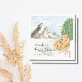 Cozy Beige Mountain Watercolor Bear Family Serviette
