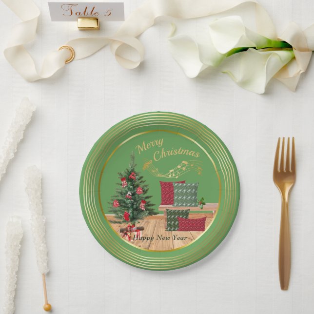 Cozy Bench Merry Christmas Paper Plate Pappteller (Hochzeit)