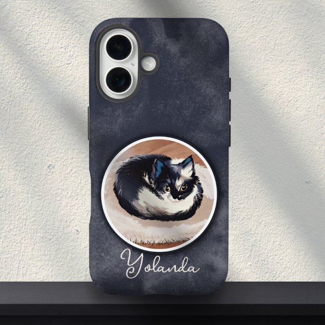 Cozy Black White Sleeping Cat Art Custom Name  Case-Mate iPhone Hülle (Von Creator hochgeladen)